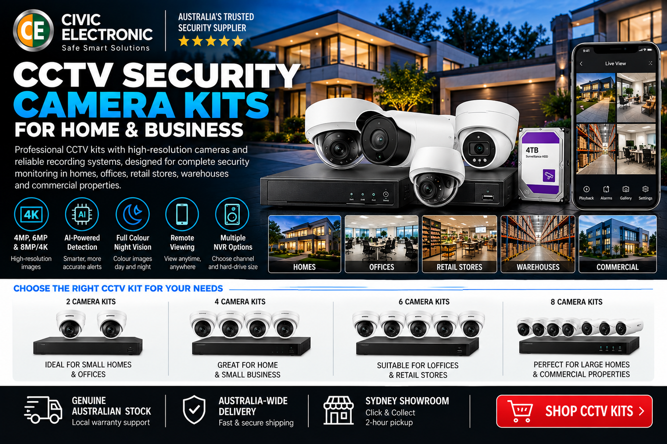 CCTV Security Camera Kits for Home &amp; Business