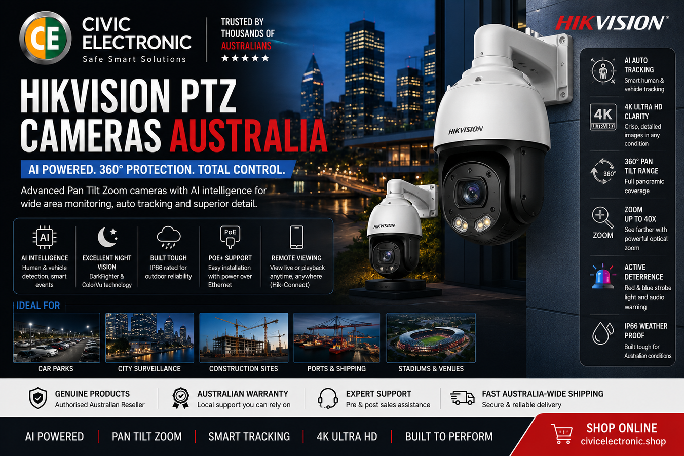 Hikvision PTZ Cameras Australia | AI Pan Tilt Zoom Cameras