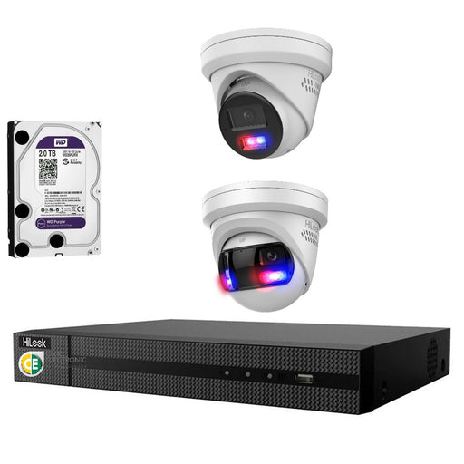 Hikvision HiLook Pro Panoramic 4CH CCTV Kit: 2 x Pro IP Turret Cameras + 4CH NVR + 2TB HDD - Civic Electronic