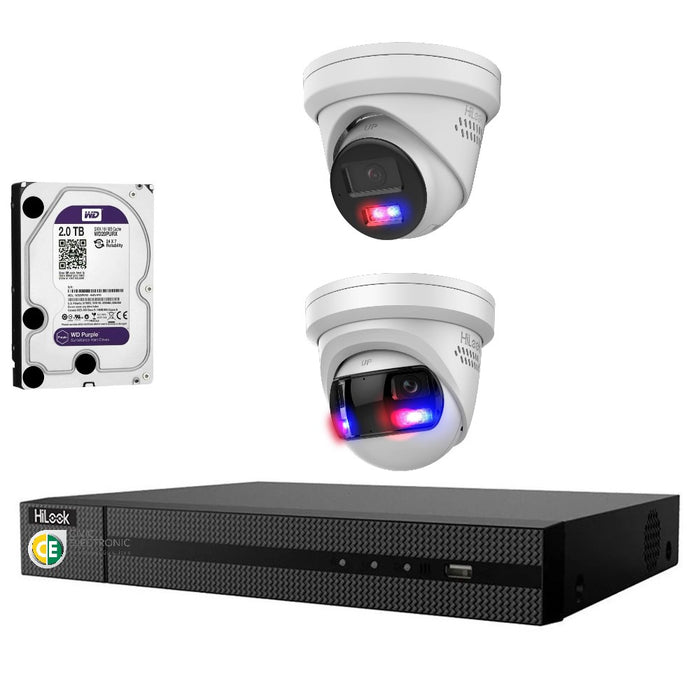 Hikvision HiLook Pro Panoramic 4CH CCTV Kit: 2 x Pro IP Turret Cameras + 4CH NVR + 2TB HDD - Civic Electronic