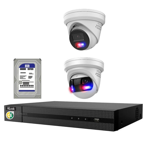 Hikvision HiLook Pro Panoramic 4CH CCTV Kit: 2 x Pro IP Turret Cameras + 4CH NVR + 2TB HDD - Civic Electronic