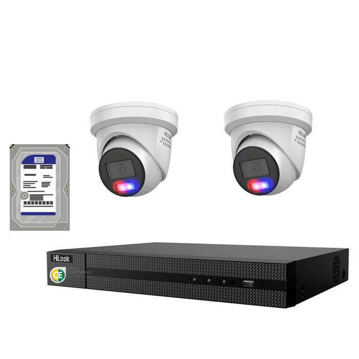 HiLook All-in-One Active Colour 4CH CCTV Kit: 2 x IP Camera+4CH NVR - Civic Electronic