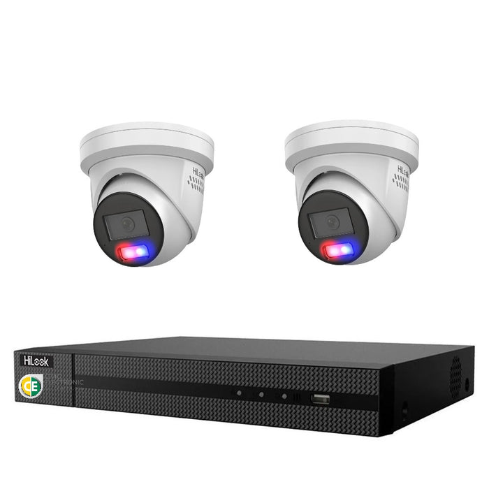 HiLook All-in-One Active Colour Deterrence 4CH CCTV Kit: 2 x IP Active Colour Camera+ 4CH NVR - Civic Electronic