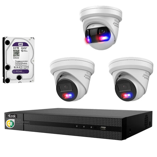 Hikvision HiLook Pro Panoramic 4CH CCTV Kit: 3 x Pro IP Turret Cameras + 4CH NVR + 2TB HDD - Civic Electronic