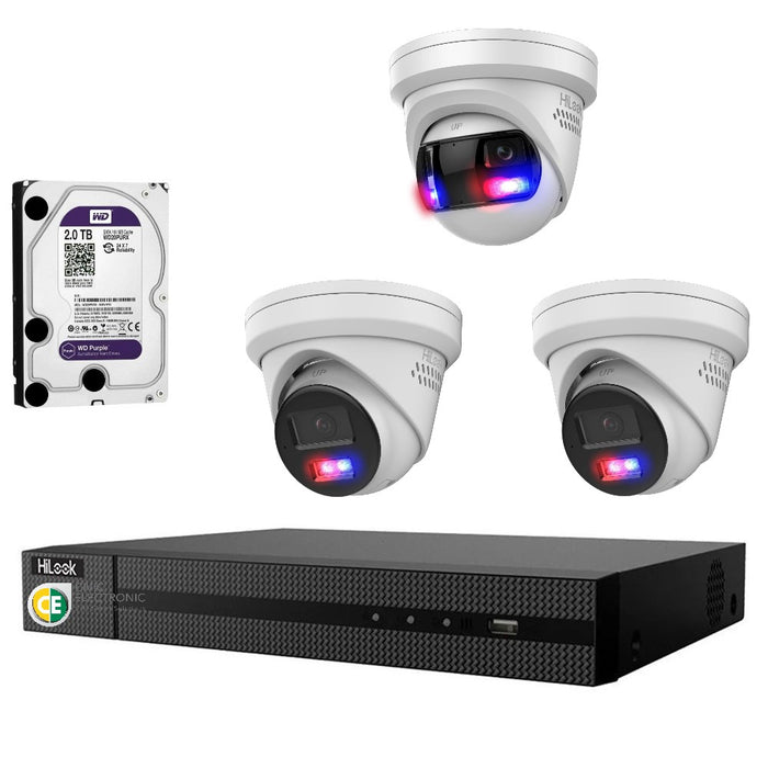 Hikvision HiLook Pro Panoramic 4CH CCTV Kit: 3 x Pro IP Turret Cameras + 4CH NVR + 2TB HDD - Civic Electronic