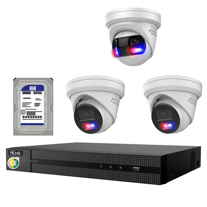Hikvision HiLook Pro Panoramic 4CH CCTV Kit: 3 x Pro IP Turret Cameras + 4CH NVR + 2TB HDD - Civic Electronic