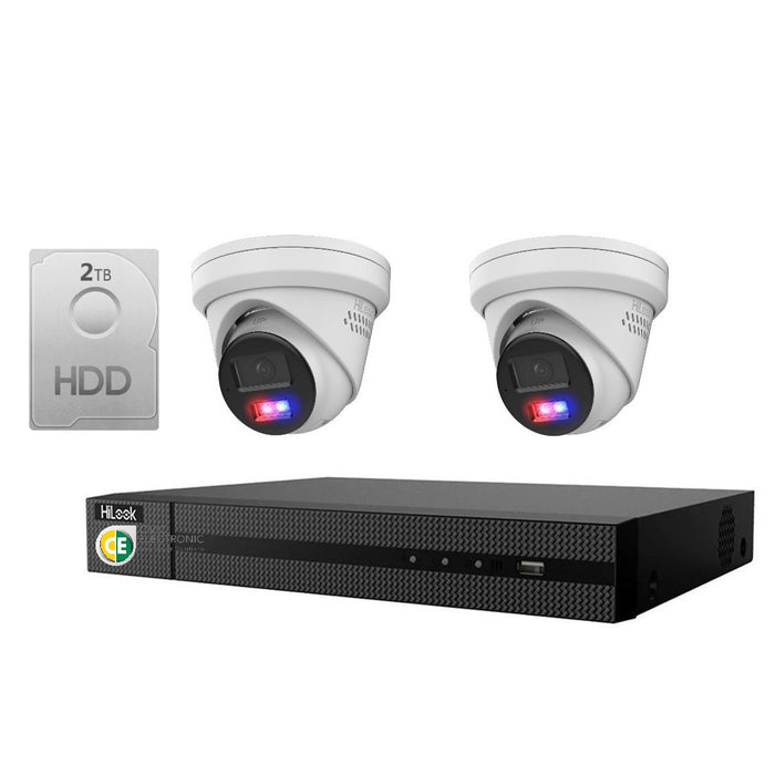 HiLook 4K 8MP All-in-One Active Colour Deterrence 4CH CCTV Kit: 2 x IP Active Colour Camera + 4CH NVR - Civic Electronic