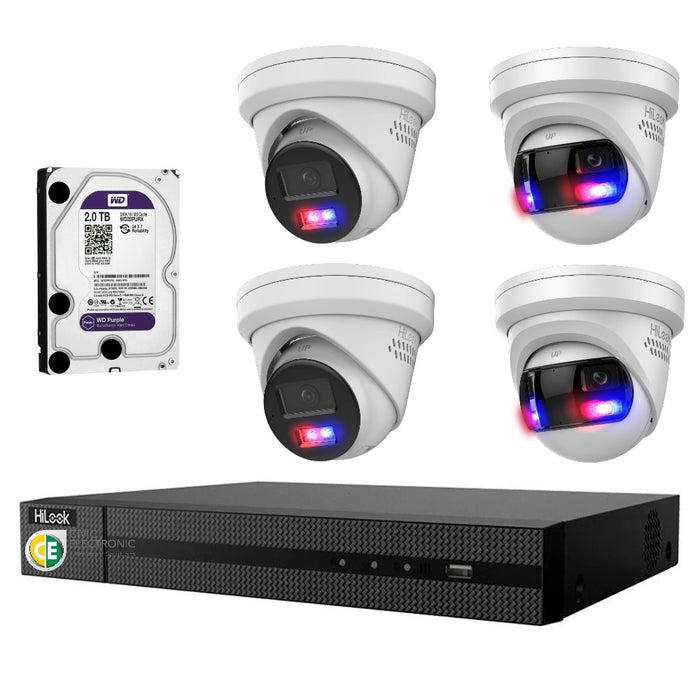 Hikvision HiLook Pro Panoramic 4CH CCTV Kit: 4 x Pro IP Turret Cameras + 4CH NVR + 2TB - Civic Electronic