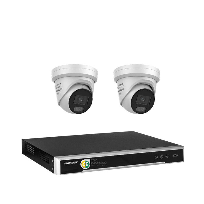Hikvision 6MP 4K AI Smart Hybrid Light with ColorVu 4CH CCTV kit 2 X Camera Siren Strobe+4CH NVR
