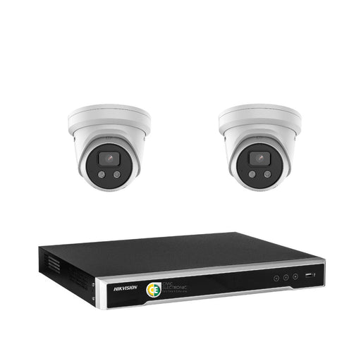 Hikvision 8MP 4K AcuSense 4CH CCTV kit 2 X Network Camera with Siren Strobe +4CH NVR - Civic Electronic