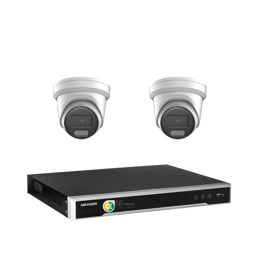 Hikvision 8MP 4K Smart Hybrid Light with ColorVu 4CH CCTV kit 2 X Camera Siren Strobe+4CH NVR - Civic Electronic