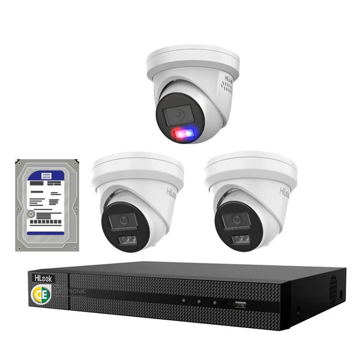 Hikvision Hilook 6MP 1 x T269, 2 x T361 3 Camera Kit: All in one Camera Active Colour Deterrence - Civic Electronic