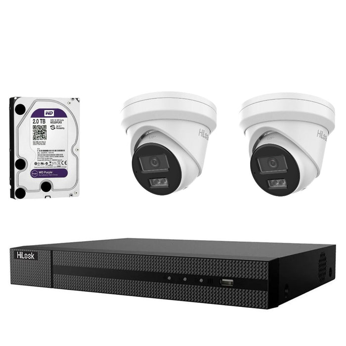 Hikvision HiLook 6MP  IntelliSense 4CH CCTV Kit: 2 x IP Turret Cameras + 4CH NVR + 2TB HDD - Civic Electronic