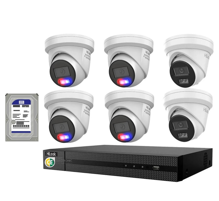 Hikvision Hilook 6MP 4 x T269, 2 x T361 6 Camera Kit: All in one Camera Active Colour Deterrence - Civic Electronic