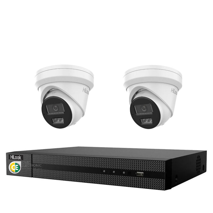 Hikvision HiLook 6MP  IntelliSense 4CH CCTV Kit: 2 x IP Turret Cameras + 4CH NVR - Civic Electronic