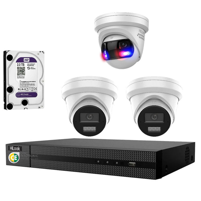 Hikvision HiLook 4K with Pro 4CH CCTV Kit: 3 x 4K Turret Cameras + 4CH NVR + 2TB HDD - Civic Electronic