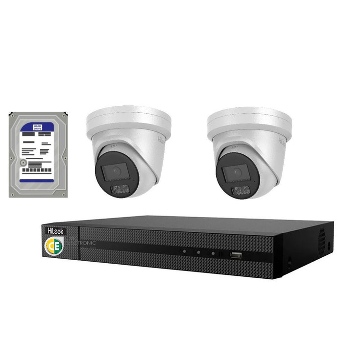 HiLook Hi Color Pro 6MP 4CH CCTV Kit: 2 x IP Hi Color Camera + 4CH NVR - Civic Electronic