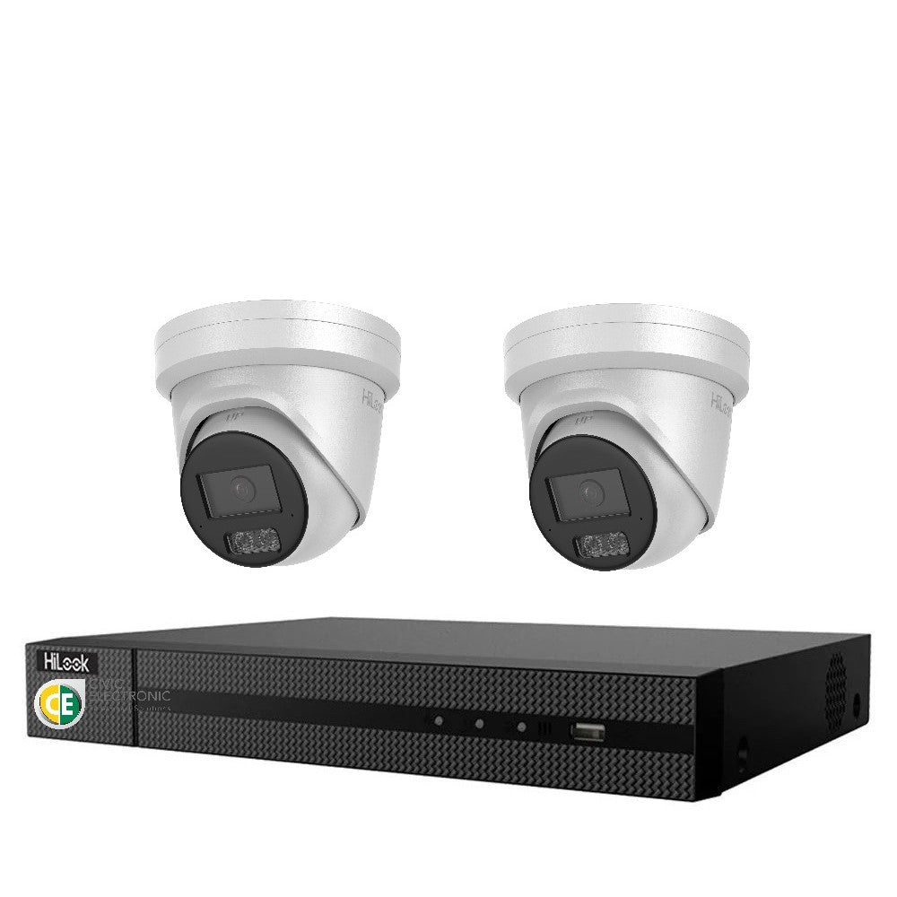 HiLook Hi Color Pro 8MP 4K 4CH CCTV Kit: 2 x IP Hi Color Camera + 4CH