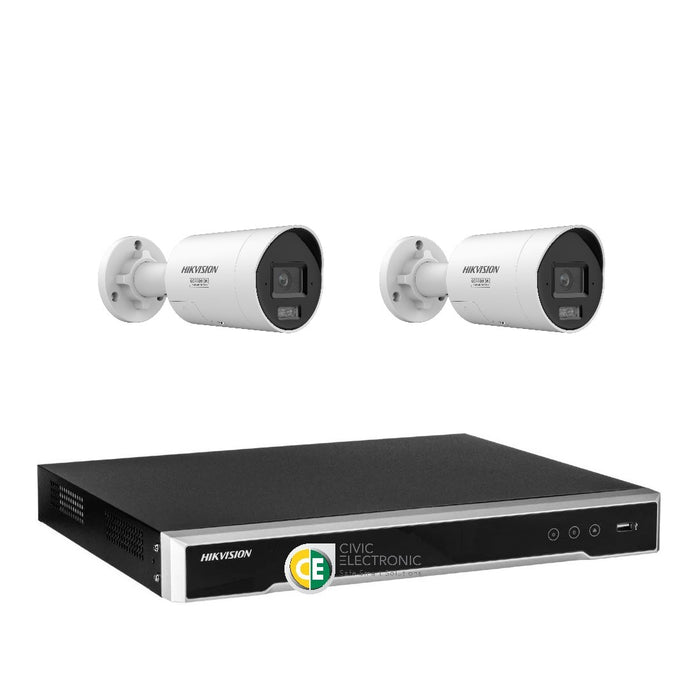 Hikvision 8MP 8K AI Smart Hybrid Light ColorVu 4CH CCTV kit 2 Mini Bullet Siren Strobe+4CH NVR