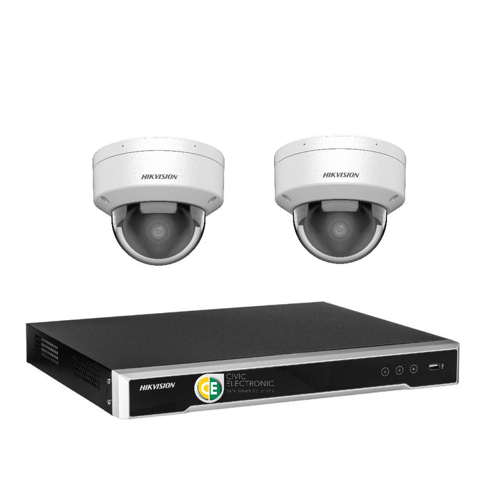 Hikvision 6MP AcuSense 4CH CCTV kit 2 Network Dome Camera+4CH NVR - Civic Electronic