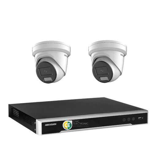 Hikvision 6MP AcuSense 4CH CCTV kit 2 Network Camera with Siren Strobe+4CH NVR - Civic Electronic