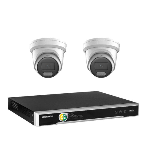 Hikvision 8MP 4K AcuSense 4CH CCTV kit 2 Network Camera with Siren Strobe+4CH NVR - Civic Electronic