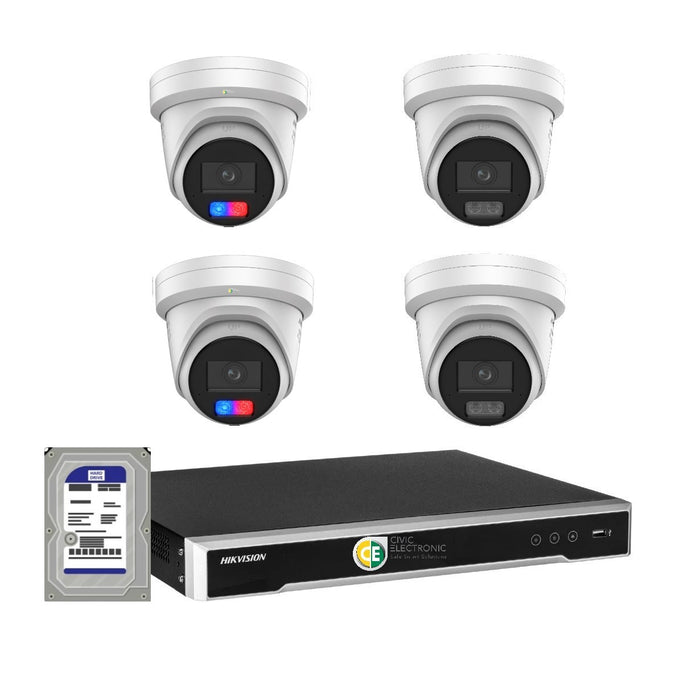 Hikvision 8MP 4K AI ColorVu G3 8CH CCTV Kit – 4 Cameras, 2 Red Blue Strobe + 2 ColorVu