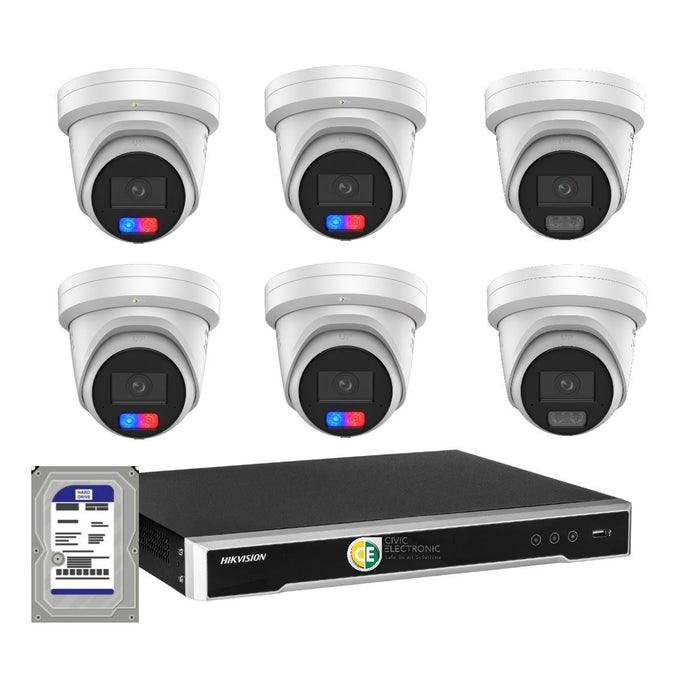Hikvision 8MP 4K AI ColorVu G3 8CH CCTV Kit – 6 Cameras, 4 Red Blue Strobe + 2 ColorVu