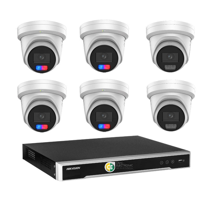 Hikvision 8MP 4K AI ColorVu G3 8CH CCTV Kit – 6 Cameras, 4 Red Blue Strobe + 2 ColorVu