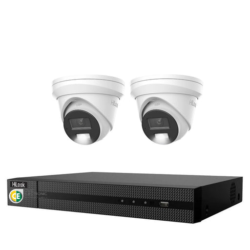 HiLook Pro 6MP Smart Hybrid Light 4CH CCTV Kit:2 x IP Turret Cameras+4CH NVR - Civic Electronic