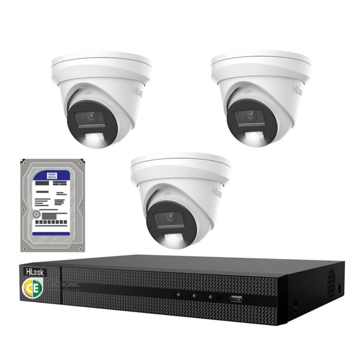 HiLook Pro 6MP Smart Hybrid Light 4CH CCTV Kit:3 IP Turret Cameras+4CH NVR - Civic Electronic