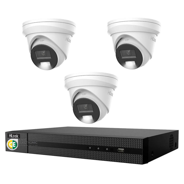 HiLook Pro 6MP Smart Hybrid Light 4CH CCTV Kit:3 x IP Turret Cameras+4CH NVR - Civic Electronic