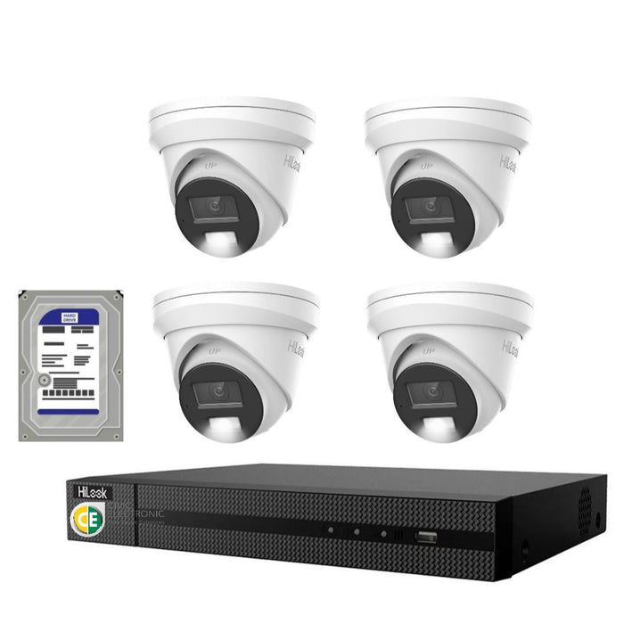 HiLook Pro 6MP Smart Hybrid Light 8CH CCTV Kit:4 IP Turret Cameras+8CH NVR - Civic Electronic