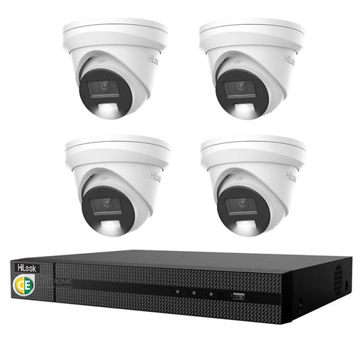 HiLook Pro 6MP Smart Hybrid Light 4CH CCTV Kit:4 x IP Turret Cameras+4CH NVR - Civic Electronic