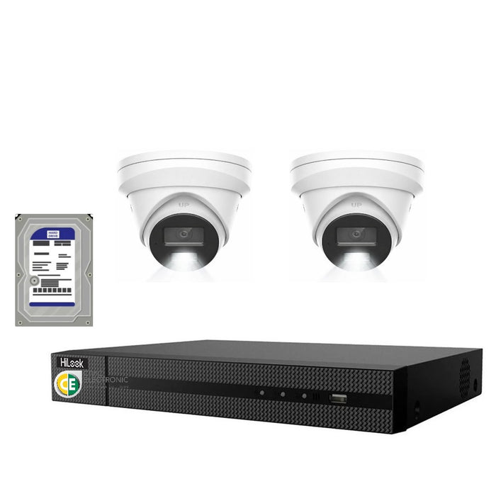 HiLook Pro 8MP 4K Smart Hybrid Light 4CH CCTV Kit:2 IP Turret Cameras+4CH NVR - Civic Electronic