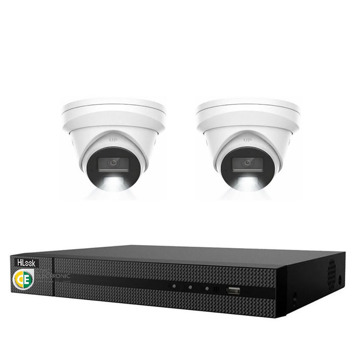 HiLook Pro 8MP 4K Smart Hybrid Light 4CH CCTV Kit:2 x IP Turret Cameras+4CH NVR - Civic Electronic