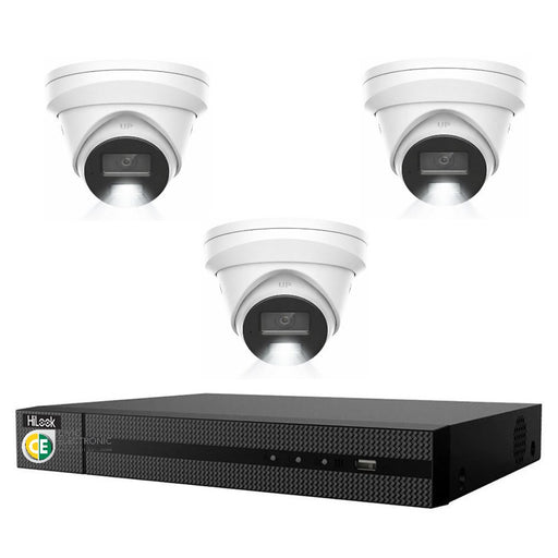 HiLook Pro 8MP 4K Smart Hybrid Light 4CH CCTV Kit:3 x IP Turret Cameras+4CH NVR - Civic Electronic