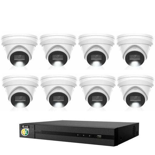 HiLook Pro 8MP 4K Smart Hybrid Light 16CH CCTV Kit:8 x IP Turret Cameras+16CH NVR - Civic Electronic