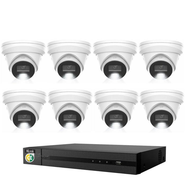 HiLook Pro 8MP 4K Smart Hybrid Light 16CH CCTV Kit:8 x IP Turret Cameras+16CH NVR - Civic Electronic