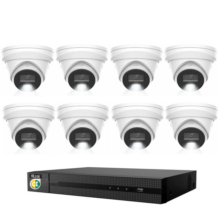 HiLook Pro 8MP 4K Smart Hybrid Light 8CH CCTV Kit:8 x IP Turret Cameras+8CH NVR - Civic Electronic