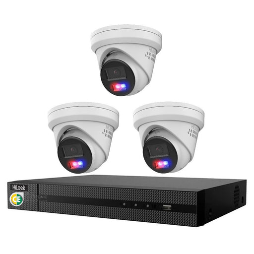 HiLook All-in-One Active Colour Deterrence 4CH CCTV Kit: 3 x IP Active Colour Camera+ 4CH NVR - Civic Electronic