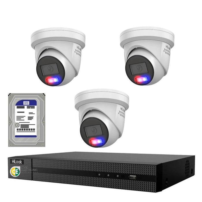 HiLook All-in-One Active Colour 4CH CCTV Kit: 3 x IP Camera+4CH NVR - Civic Electronic