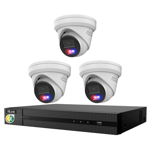 HiLook 4K 8MP All-in-One Active Colour Deterrence 4CH CCTV Kit: 3 x IP Active Colour Camera+ 4CH NVR - Civic Electronic