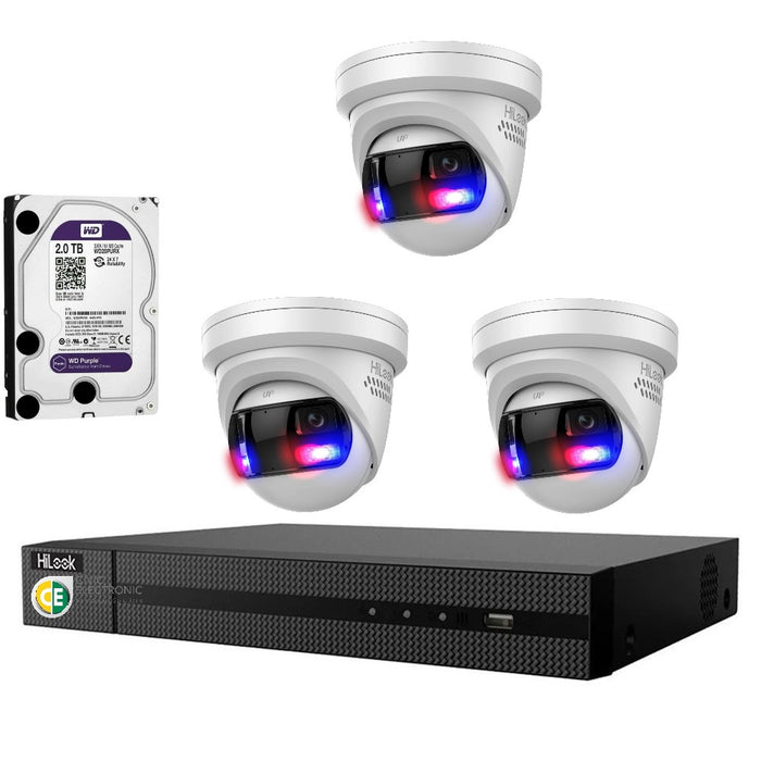Hikvision HiLook Pro Panoramic 4CH CCTV Kit: 3 x Pro IPC-T289PH-MU/SL + 4CH NVR + 2TB - Civic Electronic