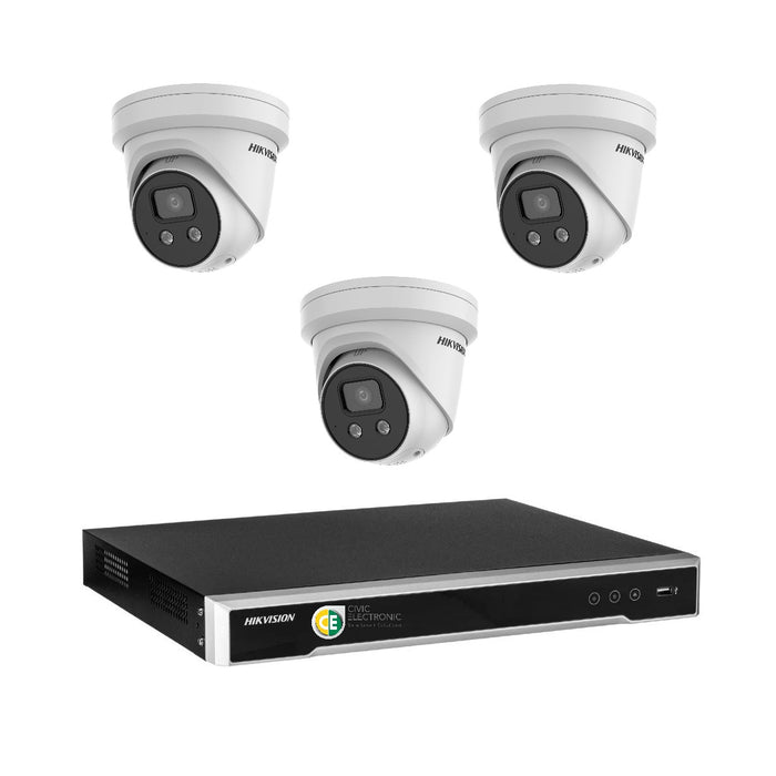 Hikvision 6MP AcuSense 4CH CCTV kit 3 X Network Camera with Siren Strobe +4CH NVR - Civic Electronic