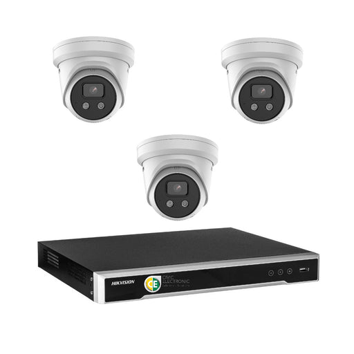 Hikvision 8MP 4K AcuSense 4CH CCTV kit 3 X Network Camera with Siren Strobe +4CH NVR - Civic Electronic