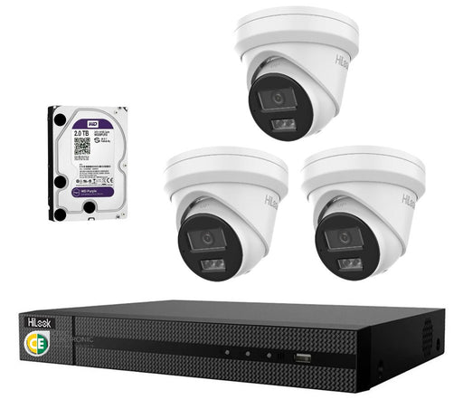 Hikvision HiLook 6MP  IntelliSense 4CH CCTV Kit: 3 x IP Turret Cameras + 4CH NVR + 2TB HDD - Civic Electronic