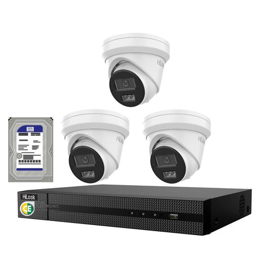 Hikvision HiLook 6MP  IntelliSense 4CH CCTV Kit: 3 x IP Turret Cameras + 4CH NVR + 2TB HDD - Civic Electronic