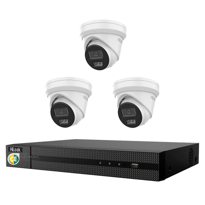 Hikvision HiLook 6MP  IntelliSense 4CH CCTV Kit: 3 x IP Turret Cameras + 4CH NVR) - Civic Electronic