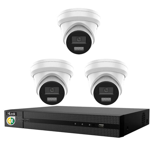 Hikvision HiLook 8MP 4K  IntelliSense 4CH CCTV Kit: 3 x IP Turret Cameras + 4CH NVR - Civic Electronic